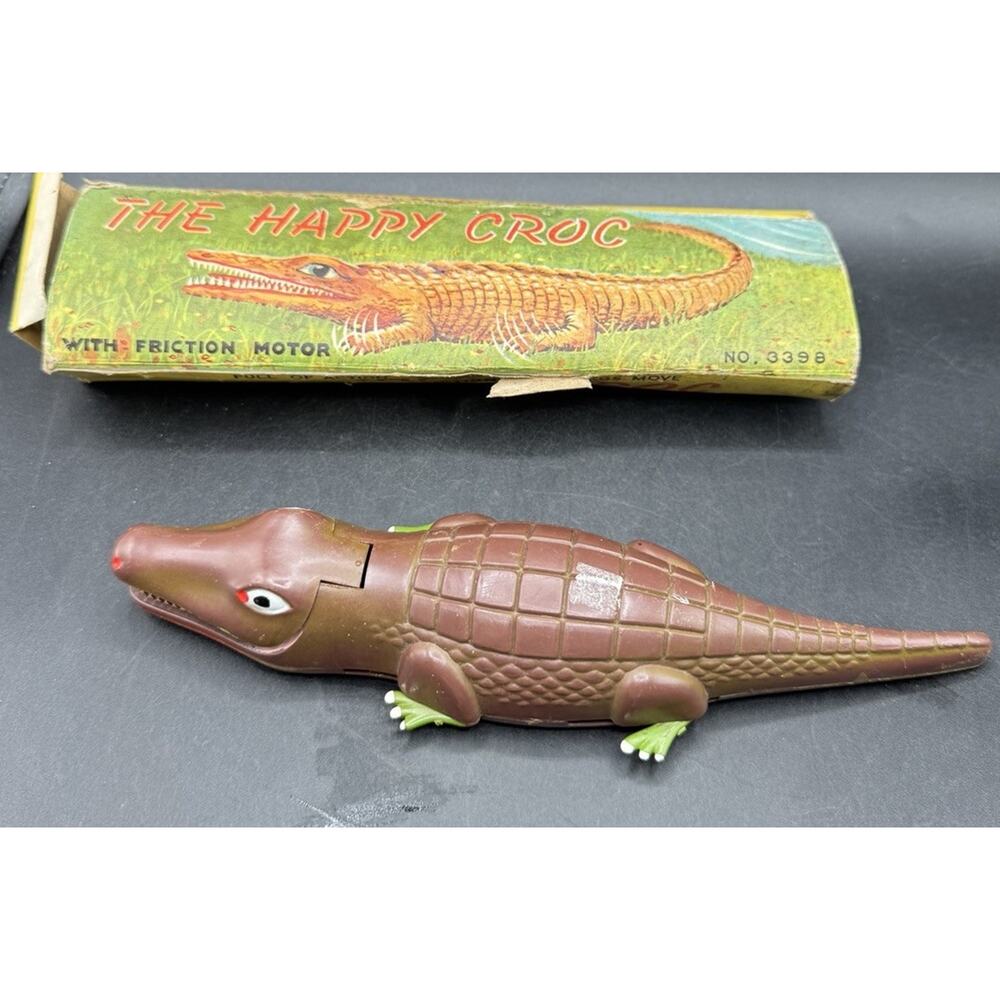Vintage OK Toys Alligator No. 3398 The Happy Croc Friction Toy In Box! Works!